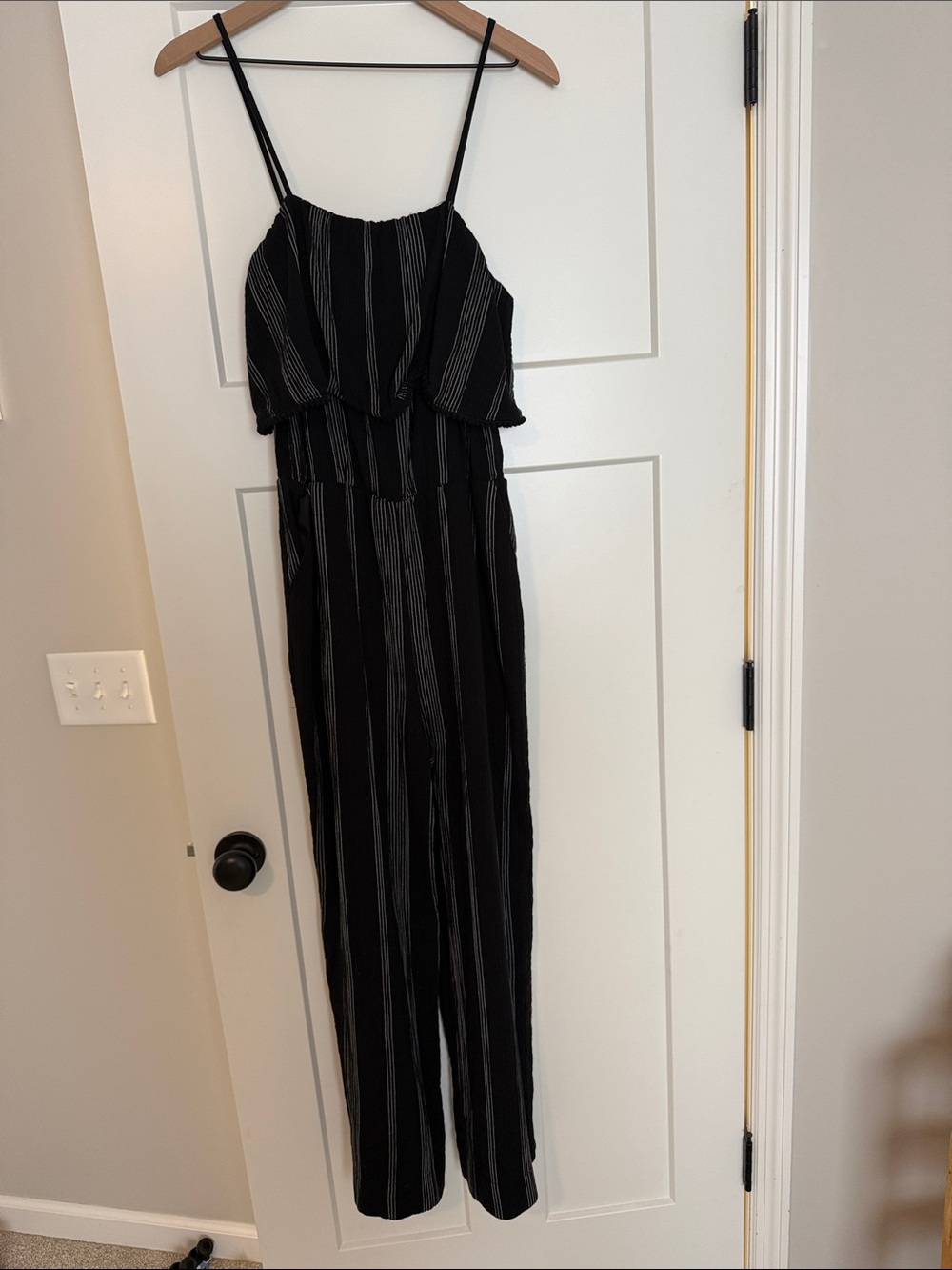 a new day Black Striped Spaghetti-Strap Jumpsuit